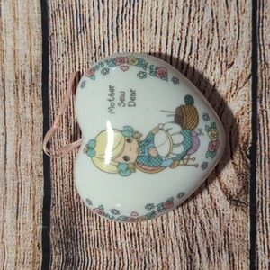 Precious Moments Heart Shape Potpourri Porcelain Mother Sew Dear Ornaments